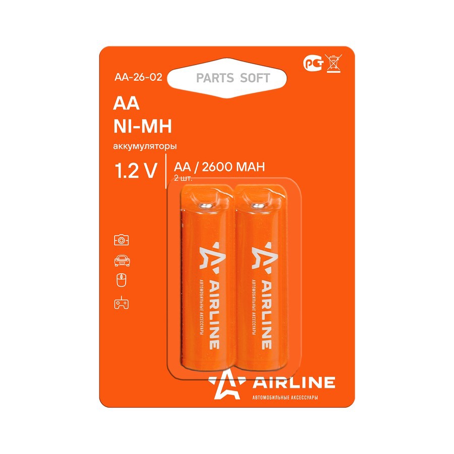 Батарейка-аккумулятор AA/HR6 "AIRLINE" (Ni-Mh, 2600 mAh) (2 шт.) - AIRLINE None None